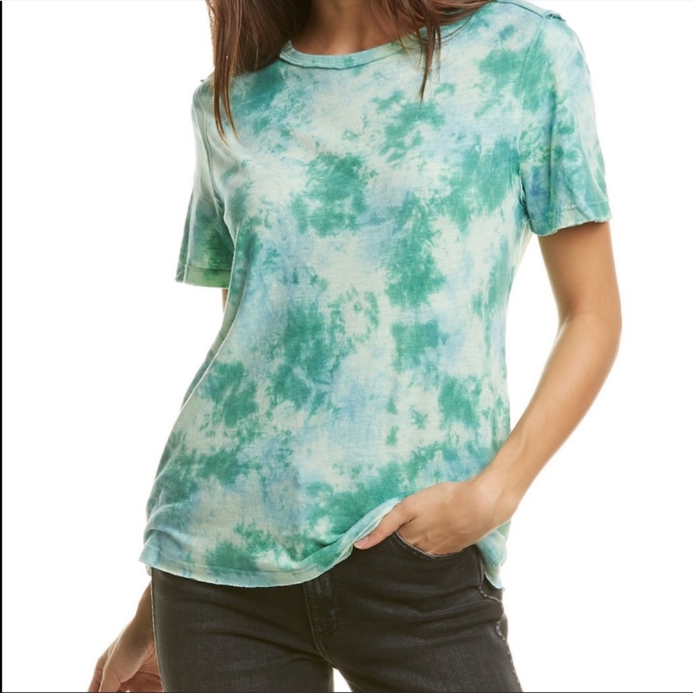 Free People Green & Light Blue Tie-Dye Short Sleeve Top